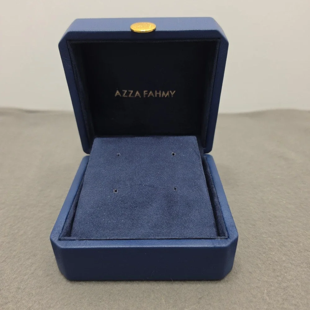 Azza Fahmy Navy Blue Faux Leather Jewelry Box Gold Logo Earring Case Luxury. J